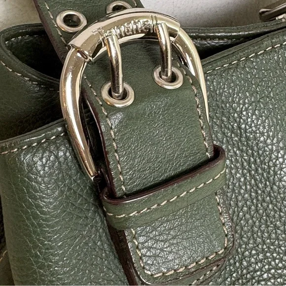 TIGNANELLO Dark Green Leather Satchel Silver Buckles Y2K - Picture 2 of 16